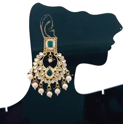 Moonstruck Traditional Indian Chandbali Kundan Earrings With Pearls for Women (Green & Maroon) - www.MoonstruckINC.com