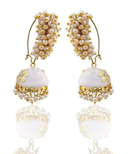 Moonstruck Gold Pearl Hoop Jhumki Fashion Earrings For Women (White) - www.MoonstruckINC.com
