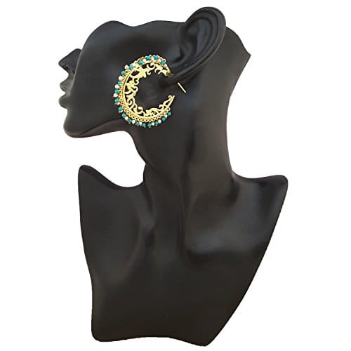 Moonstruck Indo-western Hoop Earrings for Women (Turquoise & Pearl) - www.MoonstruckINC.com