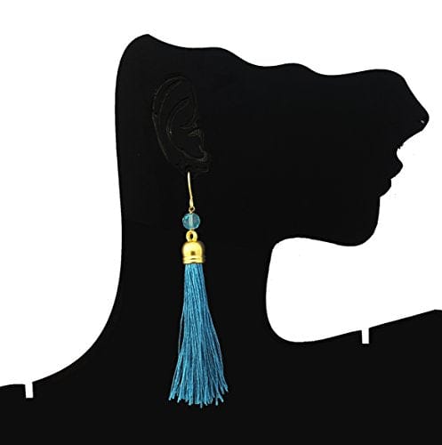 Moonstruck Gold Plated Turquoise Thread Long Tassel Earring for Women & Girls - www.MoonstruckINC.com