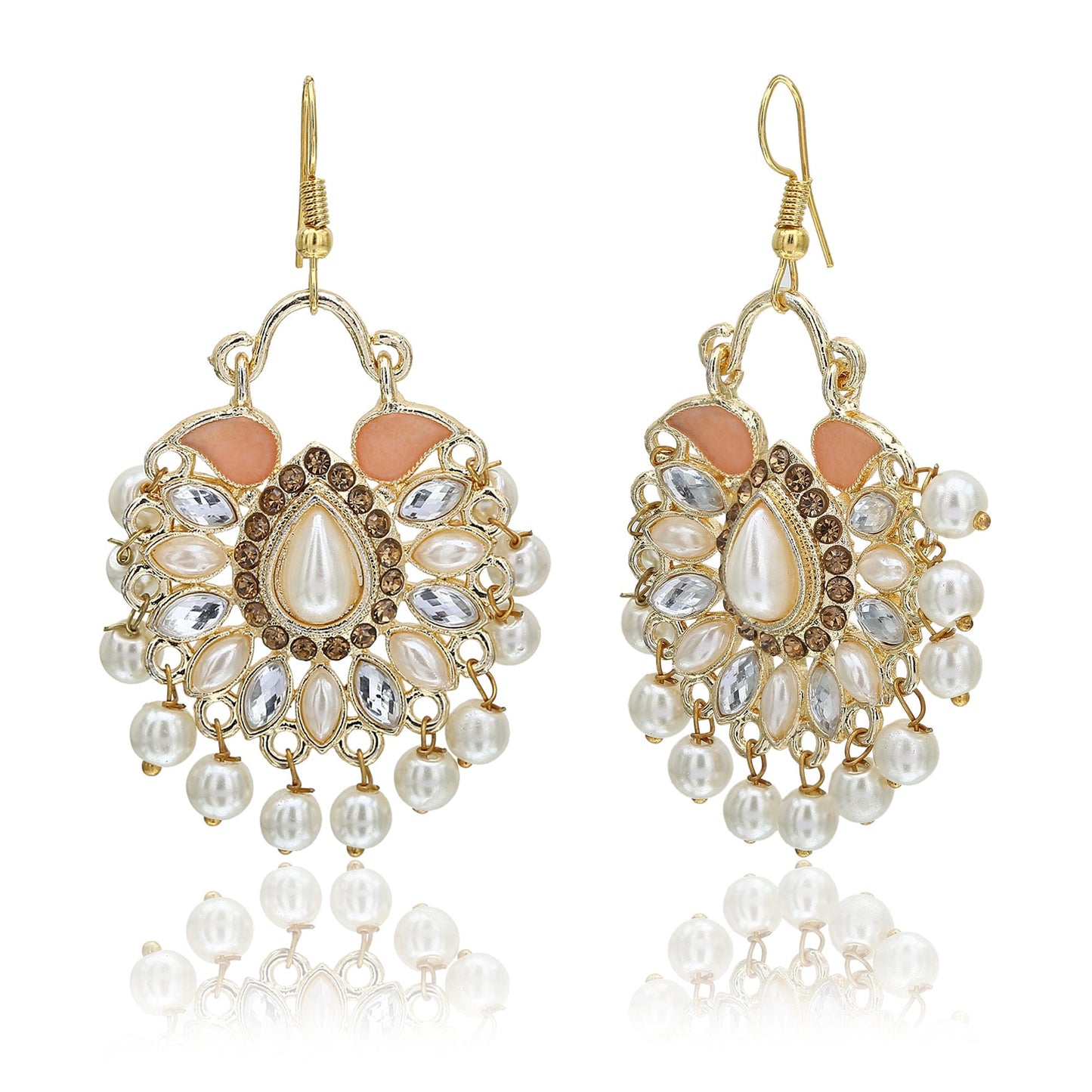 Moonstruck Traditional Chandbali Hoop Earrings With Pearls for Women (Peach) - www.MoonstruckINC.com