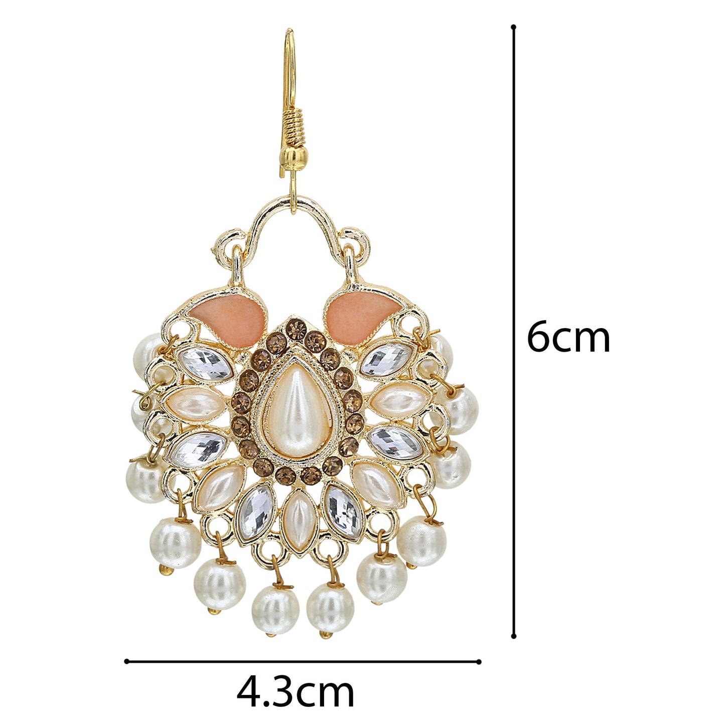 Moonstruck Traditional Chandbali Hoop Earrings With Pearls for Women (Peach) - www.MoonstruckINC.com