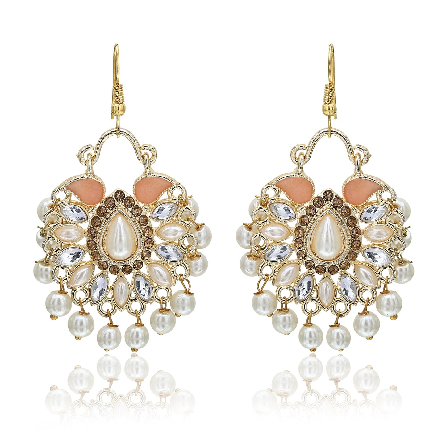 Moonstruck Traditional Chandbali Hoop Earrings With Pearls for Women (Peach) - www.MoonstruckINC.com