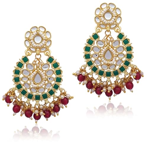 Moonstruck Traditional Indian Chandbali Kundan Earrings With Pearls for Women (Green & Pink) - www.MoonstruckINC.com