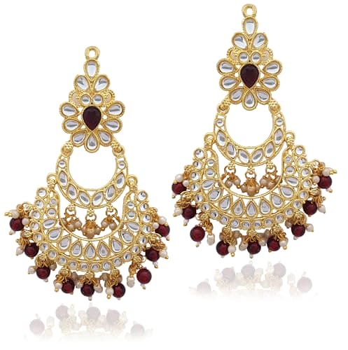 Moonstruck Traditional Indian Chandbali Kundan Earrings With Pearls for Women (Maroon) - www.MoonstruckINC.com