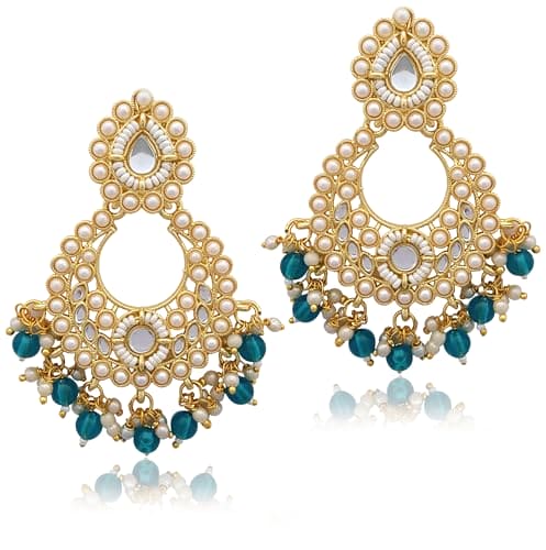 Moonstruck Traditional Indian Chandbali Kundan Earrings With Pearls for Women (Green) - www.MoonstruckINC.com