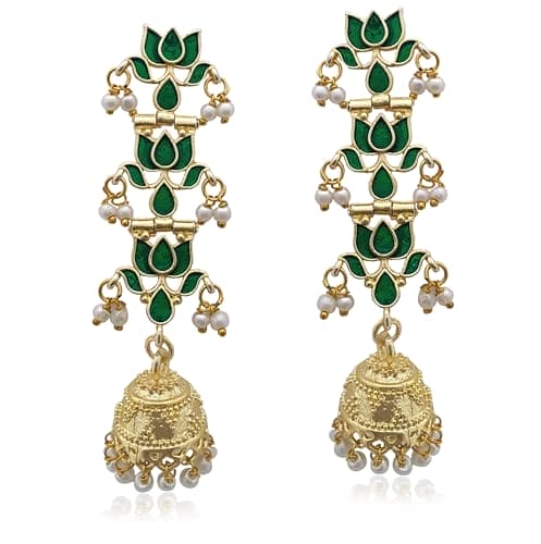 Moonstruck Traditional Indian Golden Meenakari Jhumka/Jhumki Earrings With Pearls for Women (Emerald Green) - www.MoonstruckINC.com