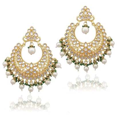 Moonstruck Traditional Indian Chaandbali Kundan Earrings with Pearls for Women - www.MoonstruckINC.com