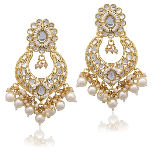 Moonstruck Traditional Indian Chandbali Kundan Hoop Earrings With Pearls for Women - www.MoonstruckINC.com