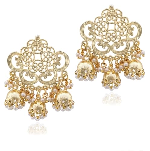 Moonstruck Traditional Indian Gold/Golden Jhumka/Jhumki Earrings With Pearls For Women - www.MoonstruckINC.com