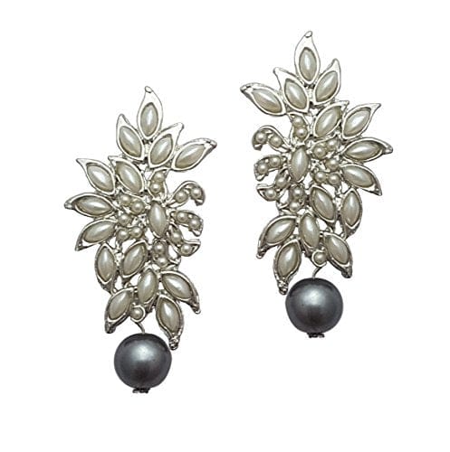 Moonstruck Flower Stud Earring with Pearl (Grey) - www.MoonstruckINC.com