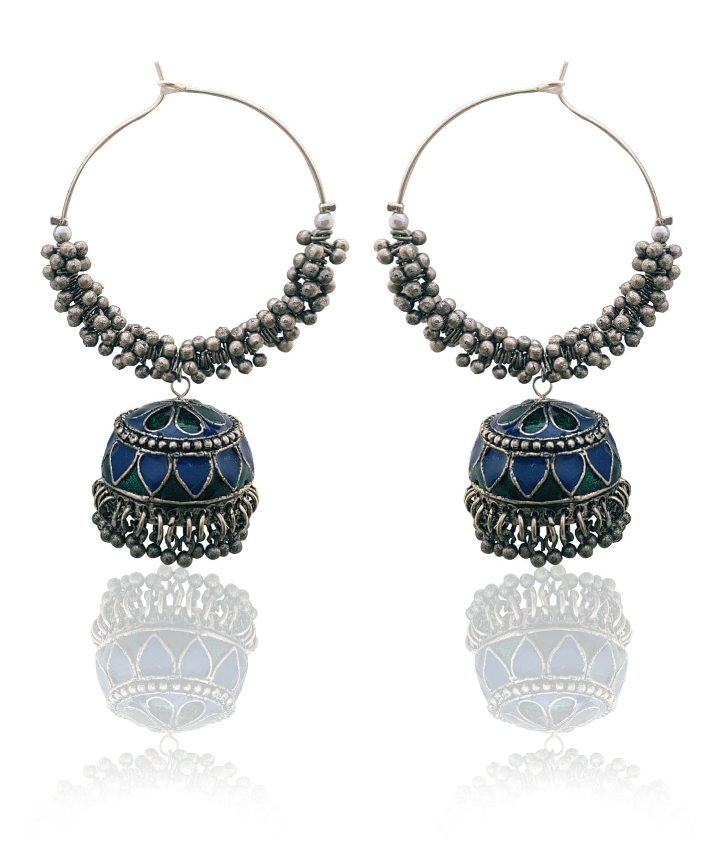 Moonstruck Oxidised Hoops Fashion Earrings For Women (Green And Blue) - www.MoonstruckINC.com