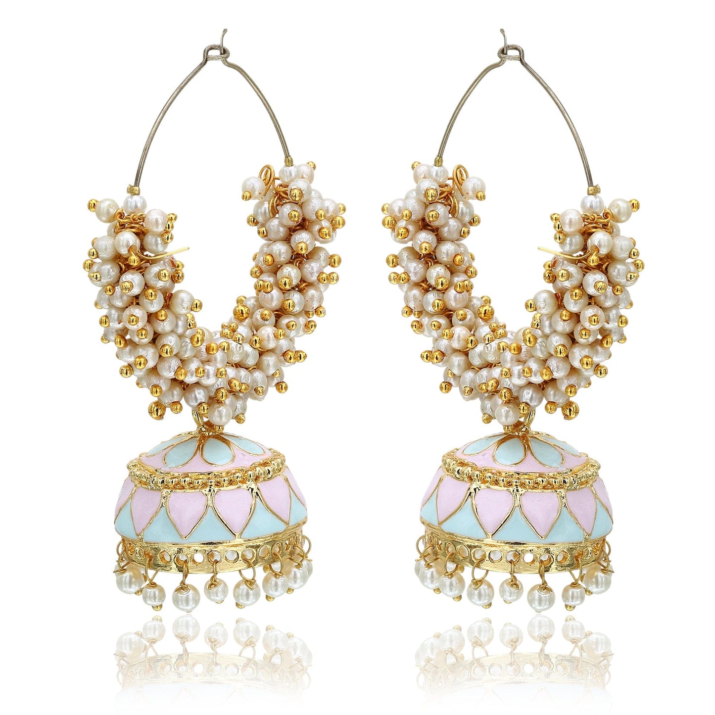 Moonstruck Gold Pearl Hoops Fashion Earrings For Women (Pink) - www.MoonstruckINC.com