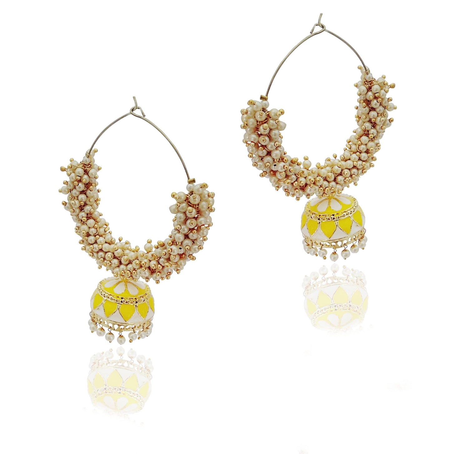 Moonstruck Gold Pearl Hoops Fashion Earrings For Women (Yellow) - www.MoonstruckINC.com