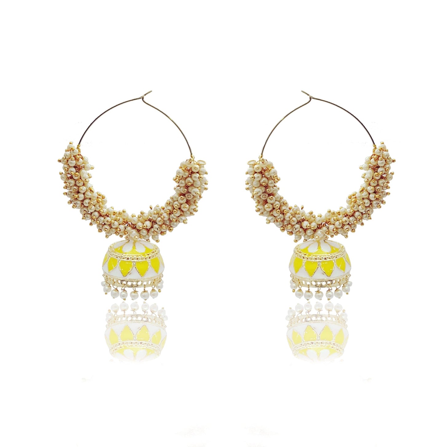 Moonstruck Gold Pearl Hoops Fashion Earrings For Women (Yellow) - www.MoonstruckINC.com
