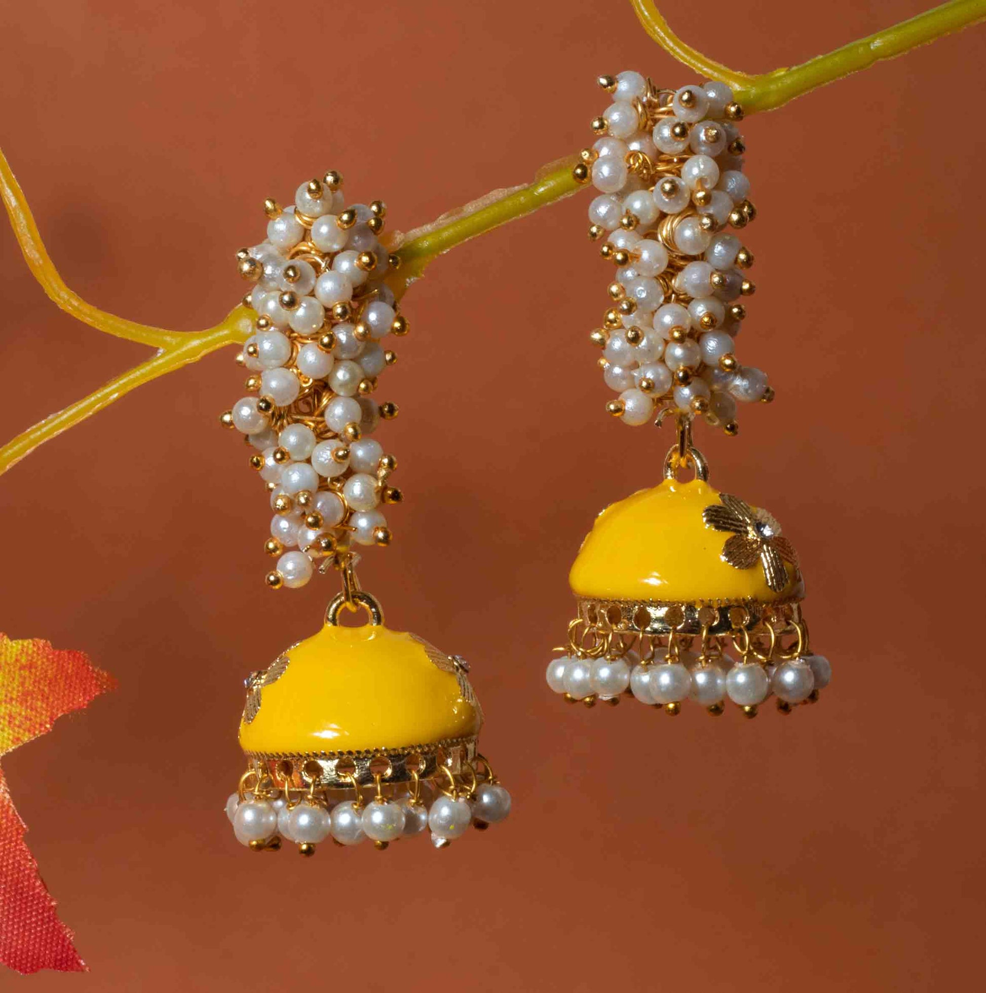 Moonstruck Gold Pearl Hoop Jhumki Fashion Earrings For Women (Yellow) - www.MoonstruckINC.com