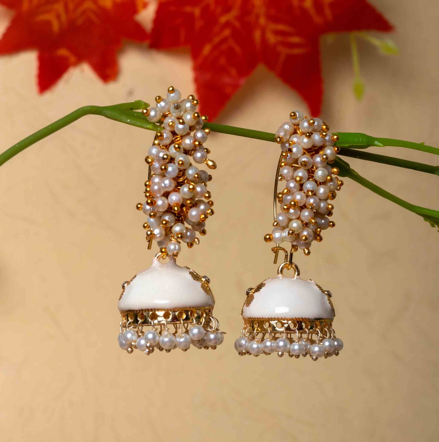 Moonstruck Gold Pearl Hoop Jhumki Fashion Earrings For Women (White) - www.MoonstruckINC.com