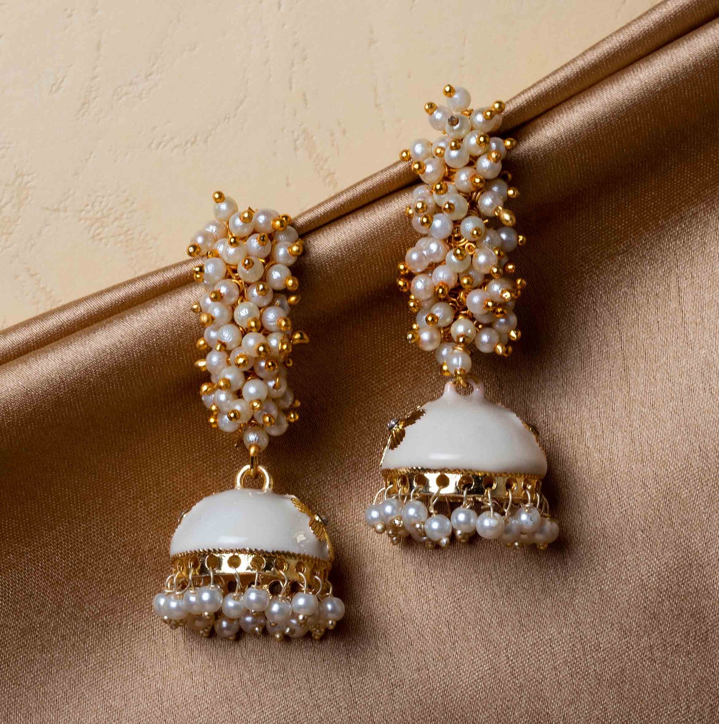 Moonstruck Gold Pearl Hoop Jhumki Fashion Earrings For Women (White) - www.MoonstruckINC.com