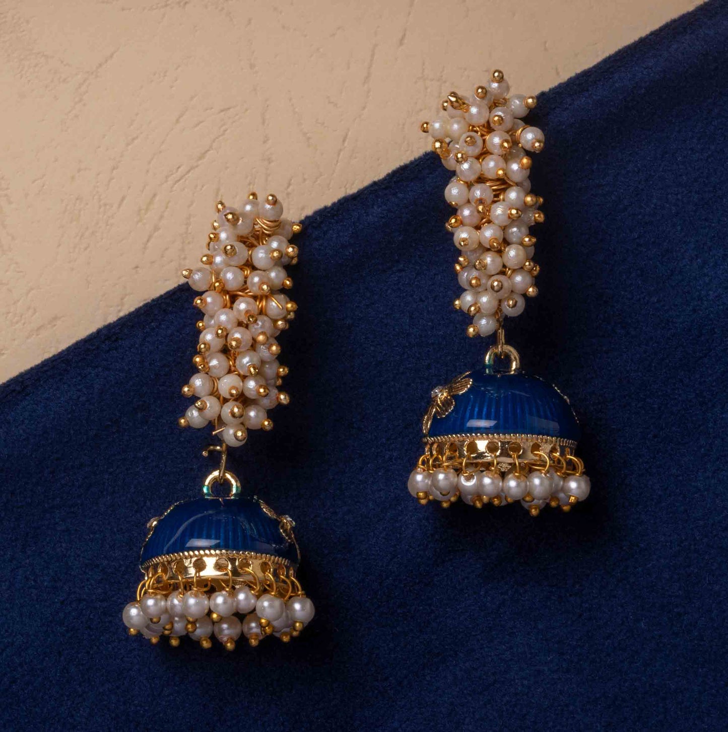 Moonstruck Gold Pearl Hoop Jhumki Fashion Earrings For Women (Blue) - www.MoonstruckINC.com