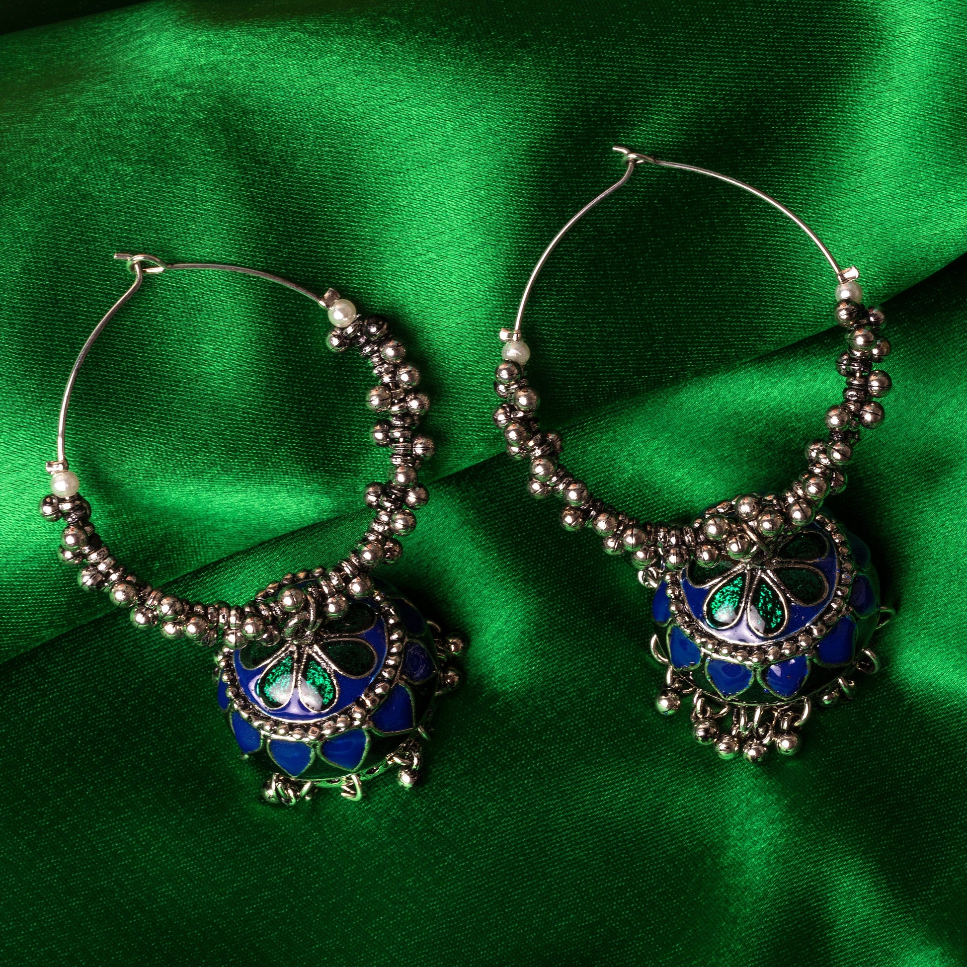 Moonstruck Oxidised Hoops Fashion Earrings For Women (Blue) - www.MoonstruckINC.com